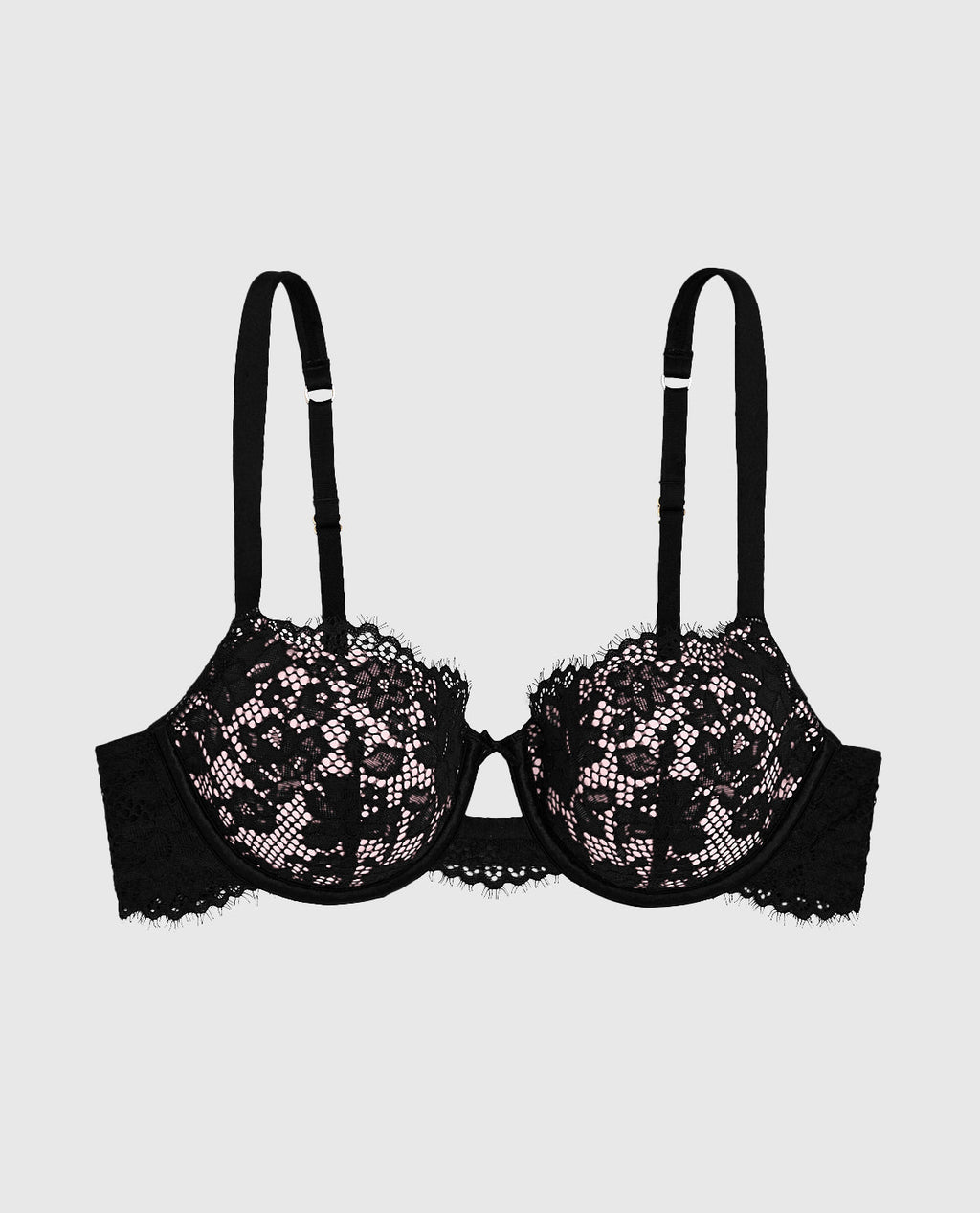 Lightly Lined Balconette Bra with Lace in Black