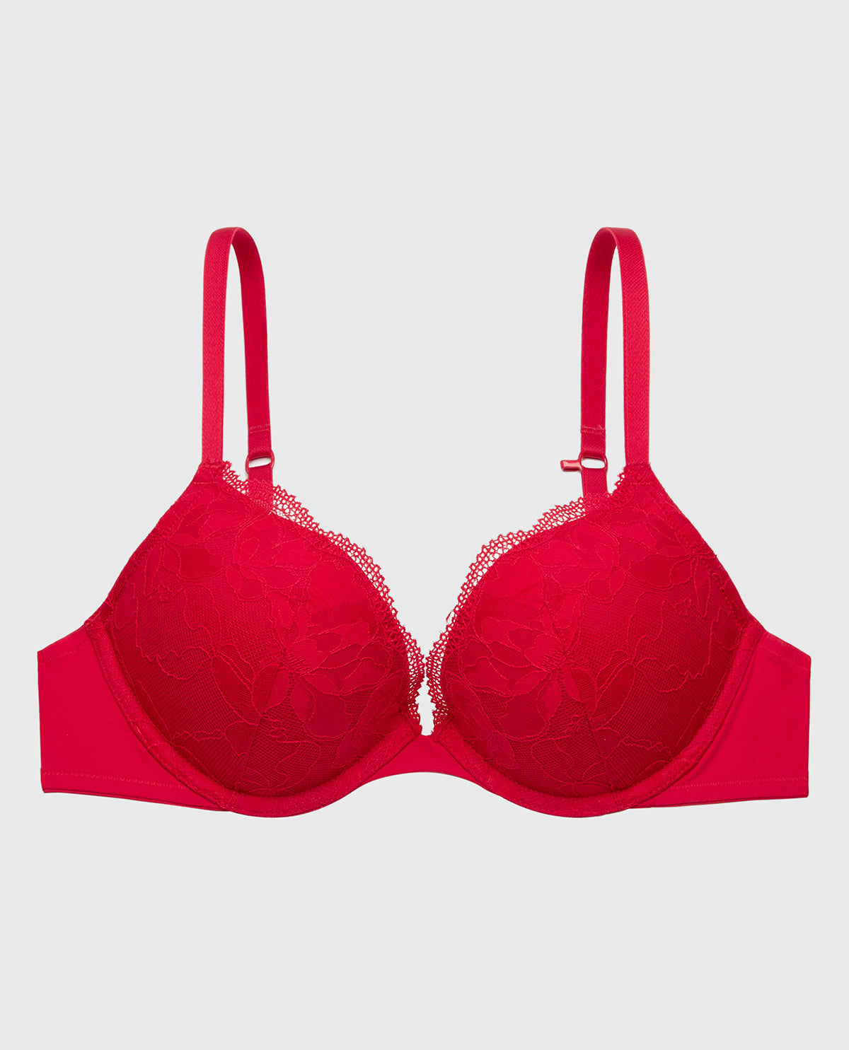 Charmed Push Up Plunge Lace Cup Bra in Crimson