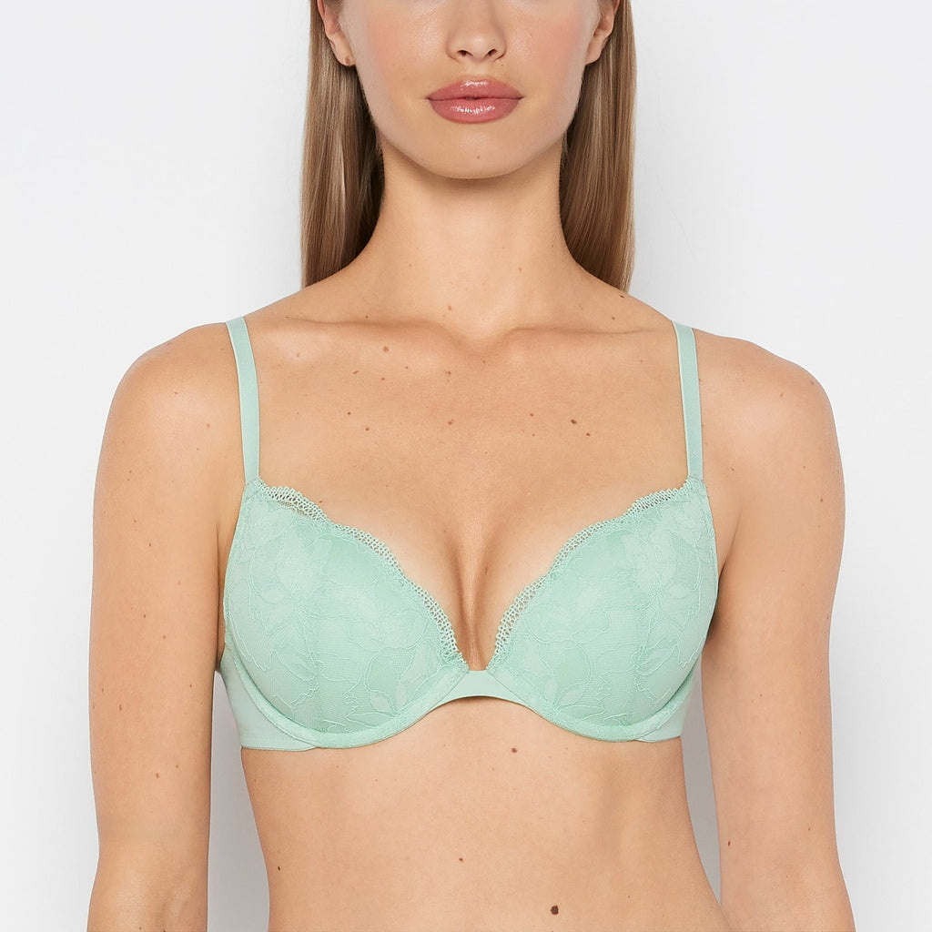 Charmed Push Up Plunge Lace Cup Bra in Hemlock
