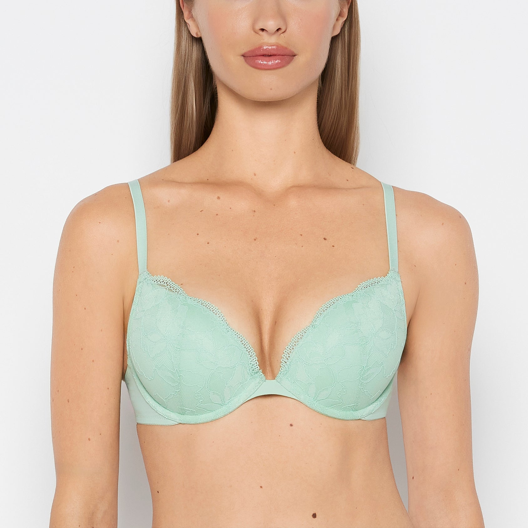 Charmed Push Up Plunge Lace Cup Bra in Hemlock