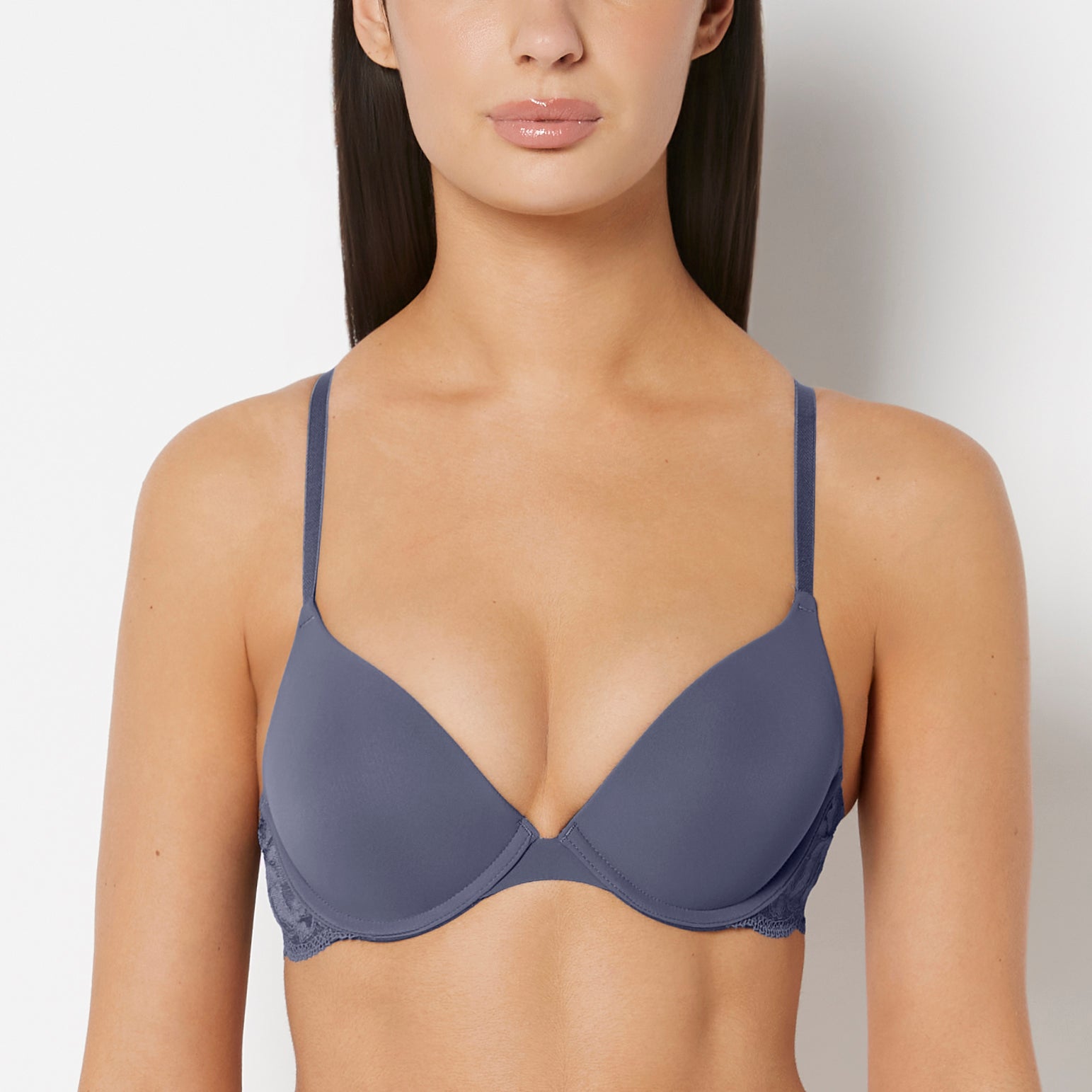 Smooth Push Up Plunge Bra With Charmed Lace Wing In Vintage Indigo