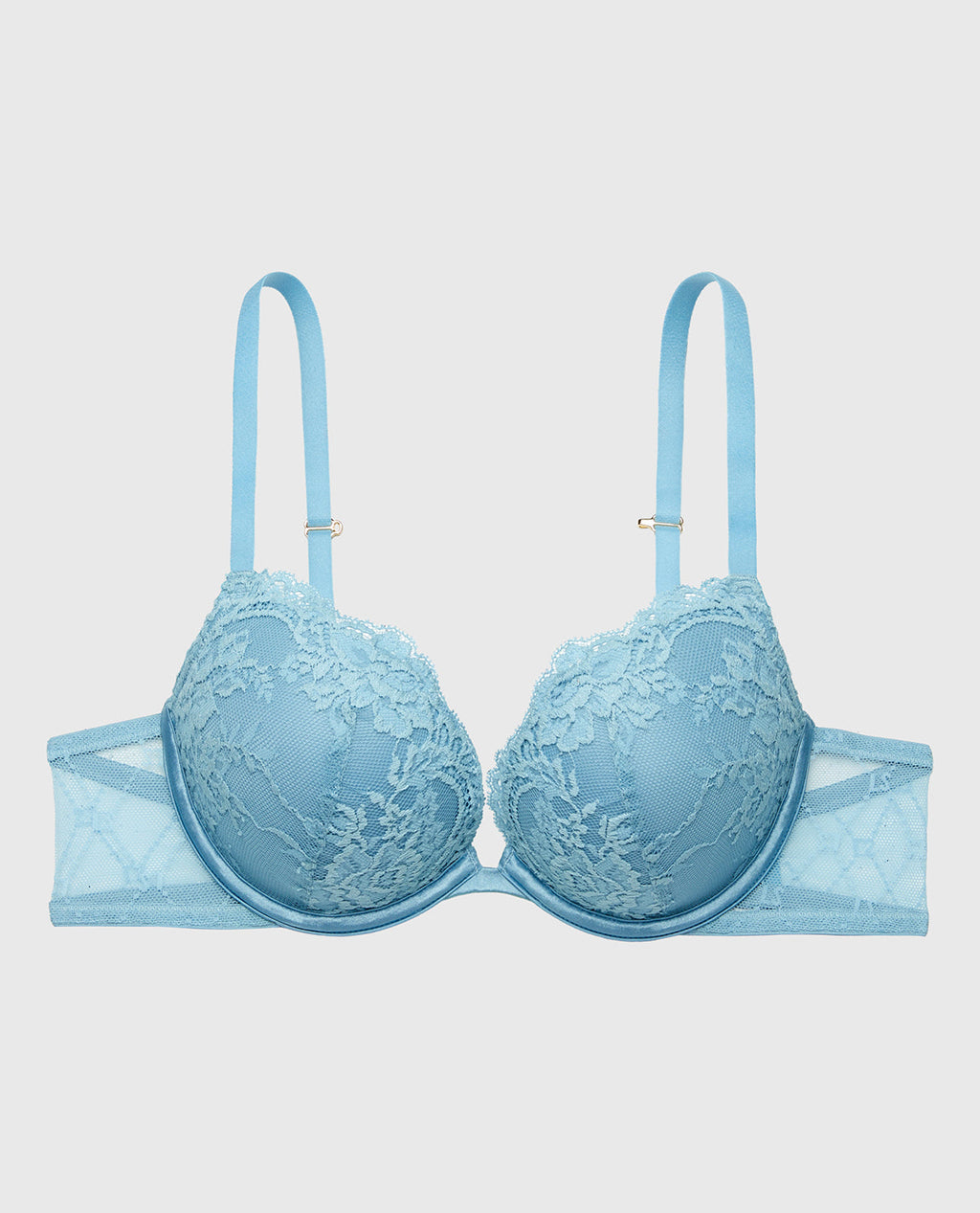 Push up Opulent Lace bra with Mesh Wing in Glacier Lake