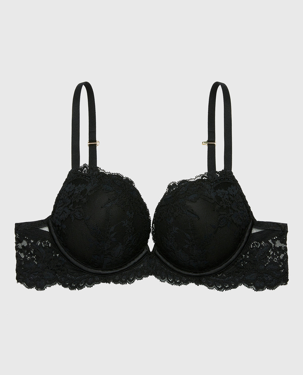 Push up Opulent Lace bra with lace cradle in Tuxedo Black