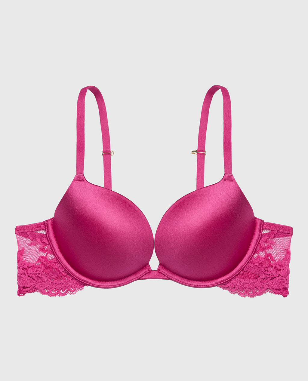 Smooth Cup Push Up Bra with Lace Wing in Fuchsia Red