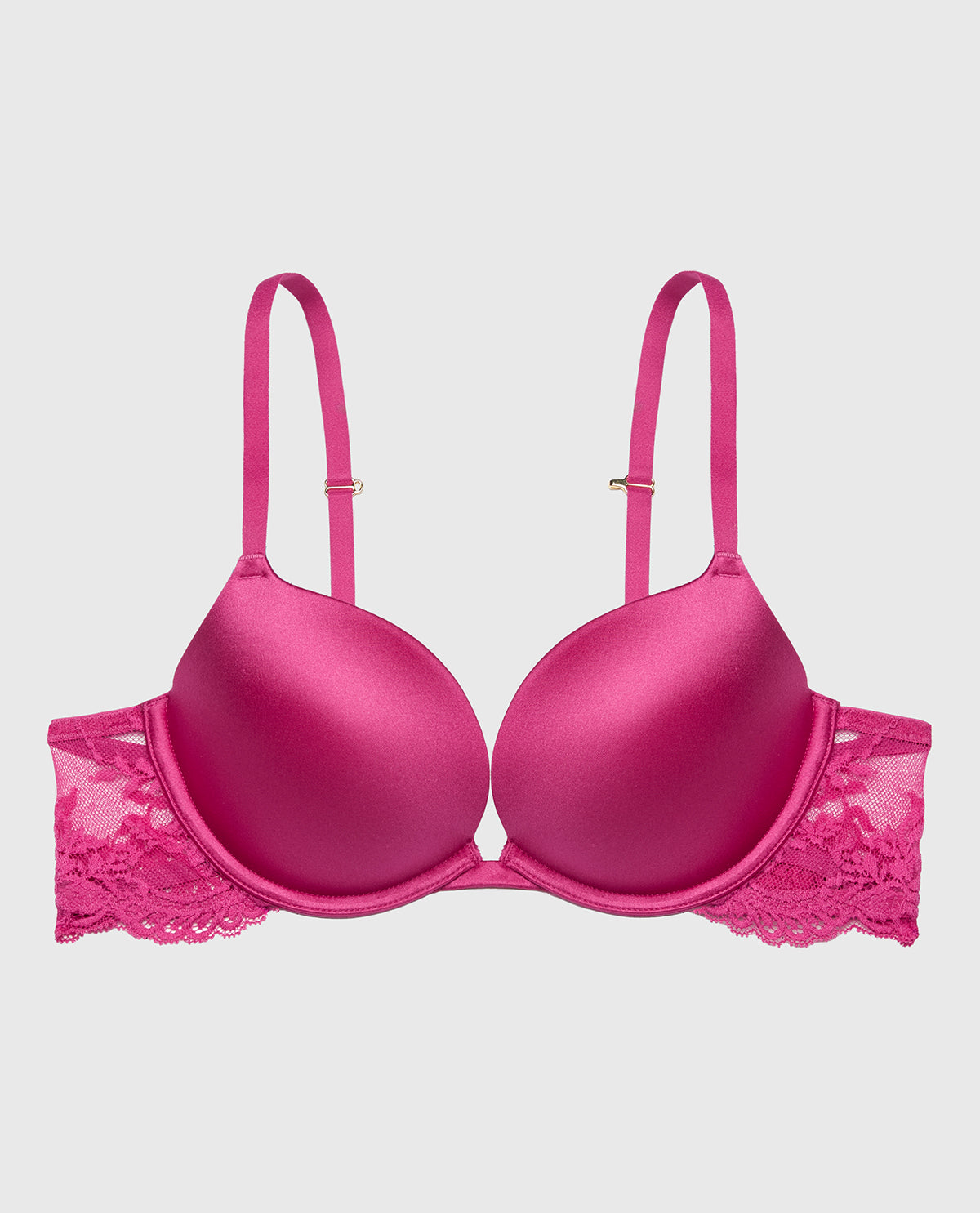 Smooth Cup Push Up Bra with Lace Wing in Fuchsia Red