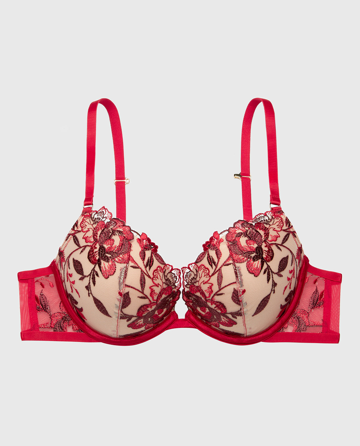 Plunge Push Up Bra in Evening Blush with Crimson and Russian Ruby