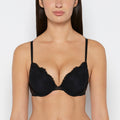 Plunge Opulent Lace Bra with Mesh Cups in Tuxedo Black