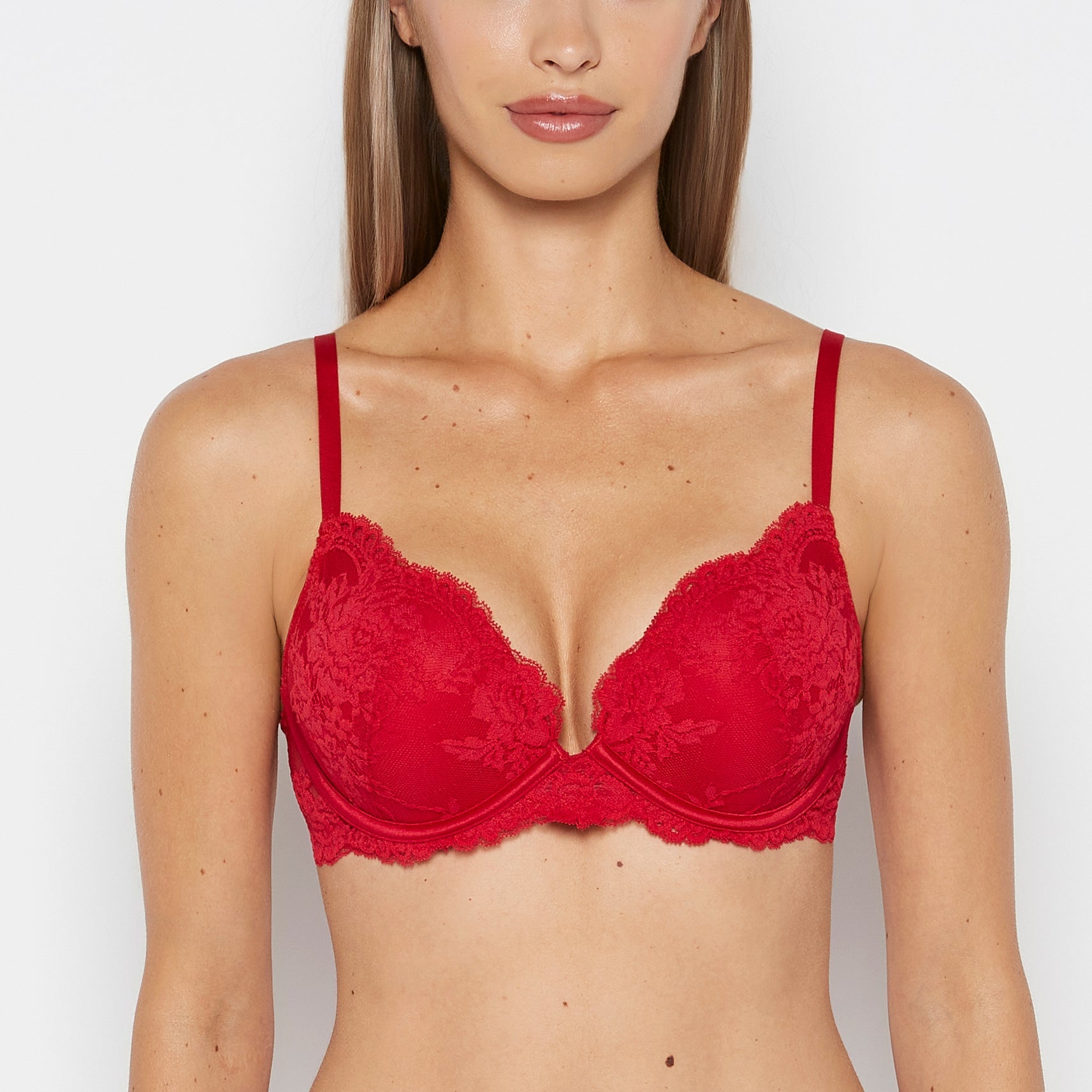 Plunge Opulent Lace Bra with Lace Cradle in Crimson