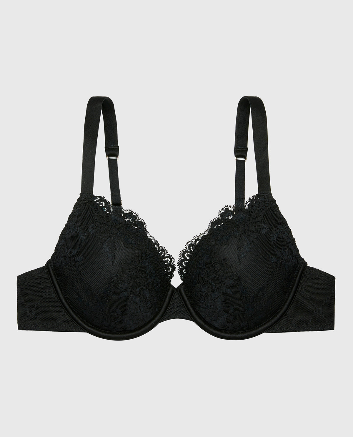Lightly Lined Perfect Coverage Bra With Mesh Wing in Tuxedo Black