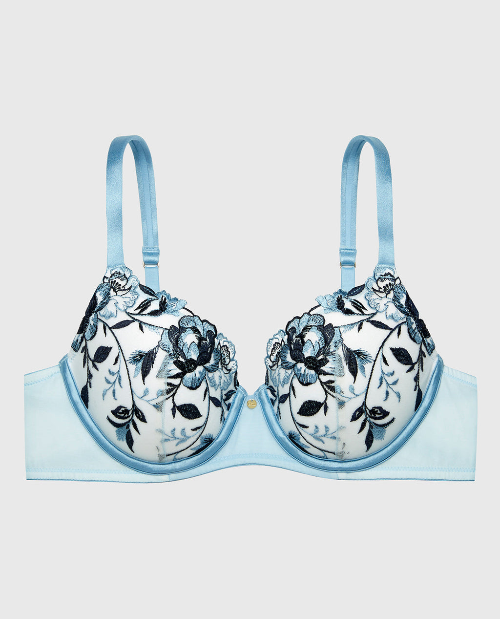 Lightly Lined Perfect Coverage Bra in Ivory with Glacier Lake and Dark Navy