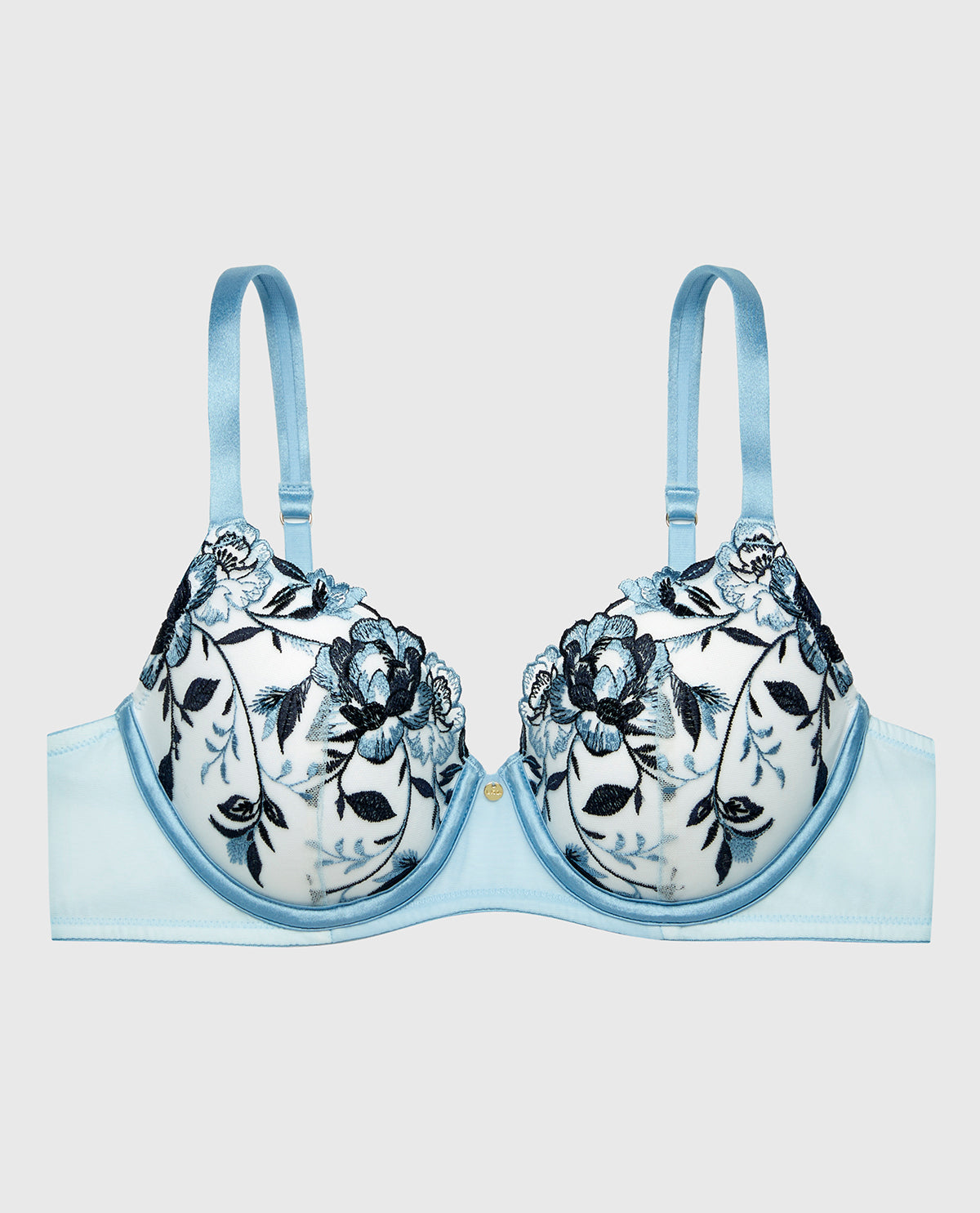 Lightly Lined Perfect Coverage Bra in Ivory with Glacier Lake and Dark Navy