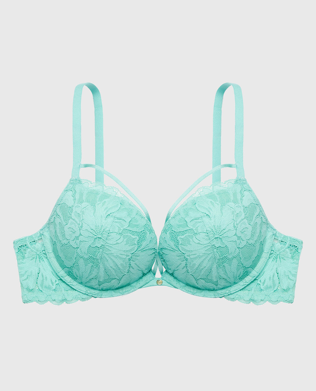 Push Up Plunge Bra with Charmed Lace Bondage Straps in Pool Blue