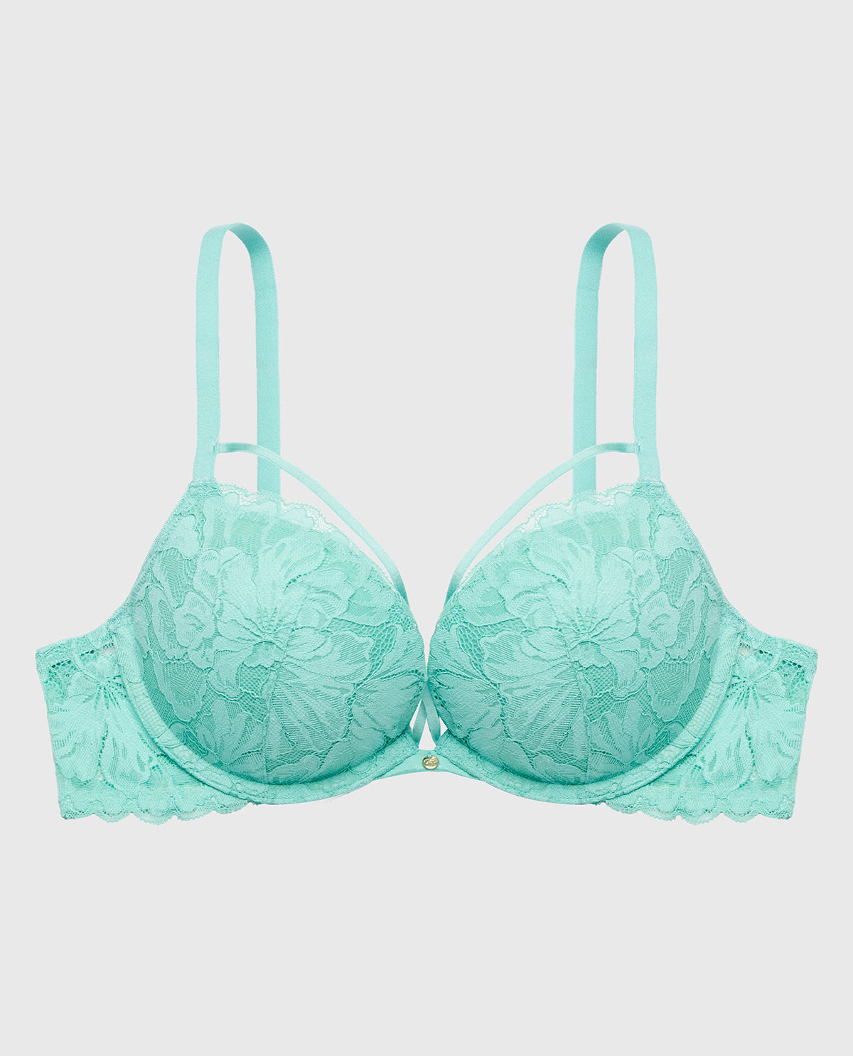 Push Up Plunge Bra with Charmed Lace Bondage Straps in Pool Blue