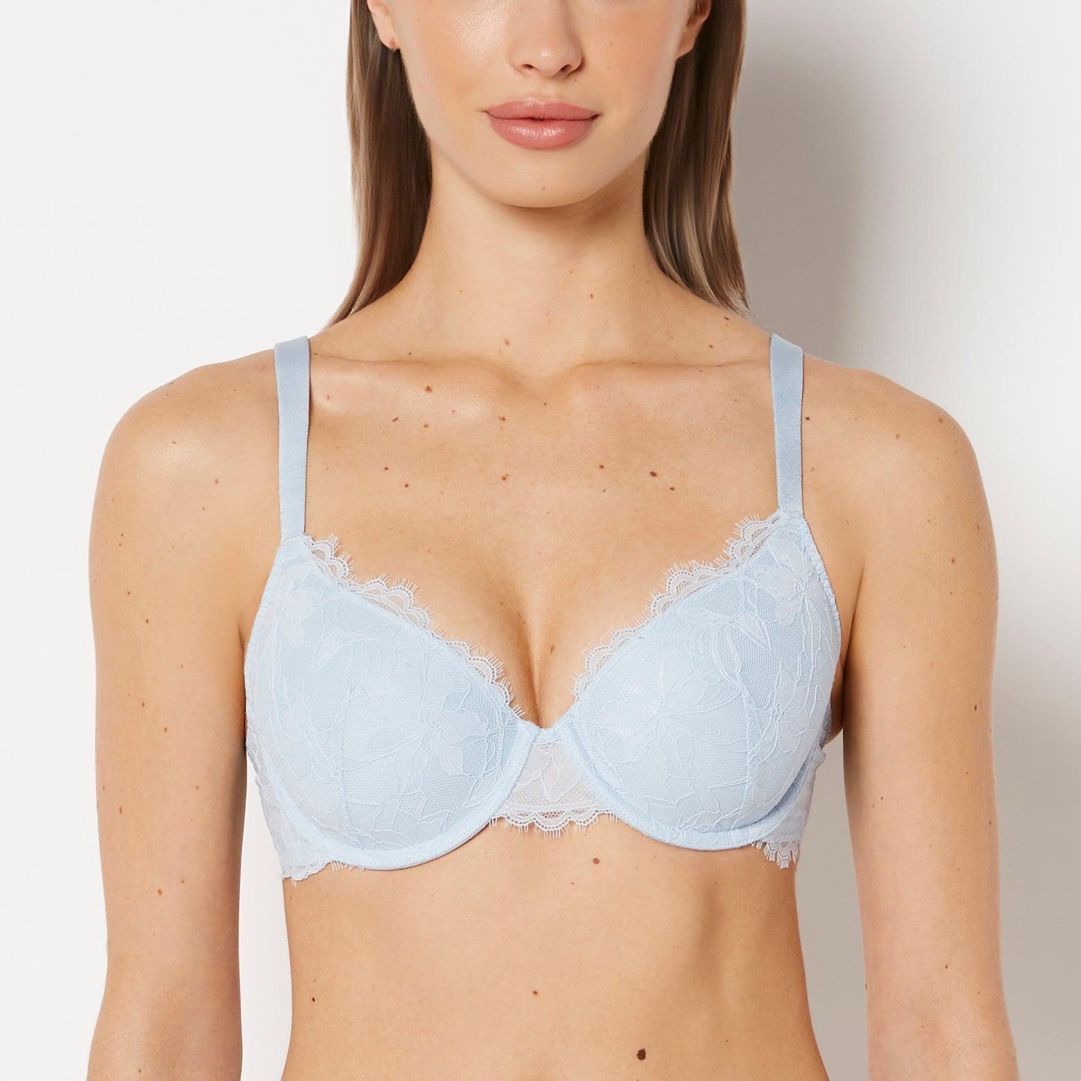 Lightly Lined Full Coverage Bra with Afterglow Lace in Skyway