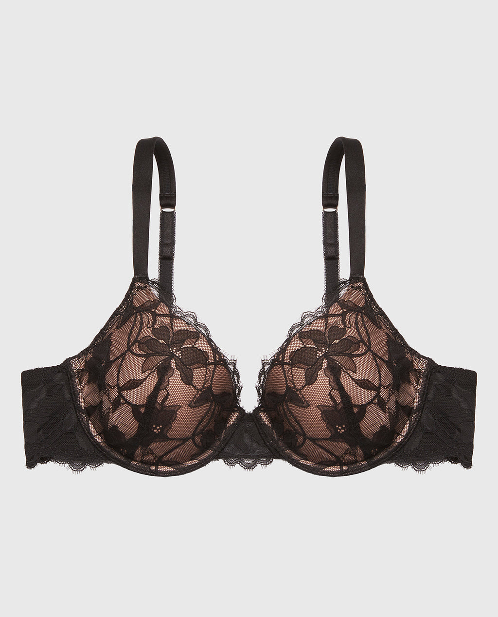 Lightly Lined Full Coverage Bra with Afterglow Lace in Tuxedo Black w/ Evening Blush